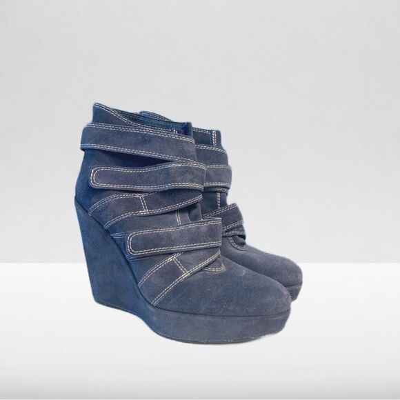 Stuart Weitzman Wildchild Dark Gray Suede Platform Wedge Ankle Booties - Picture 1 of 11